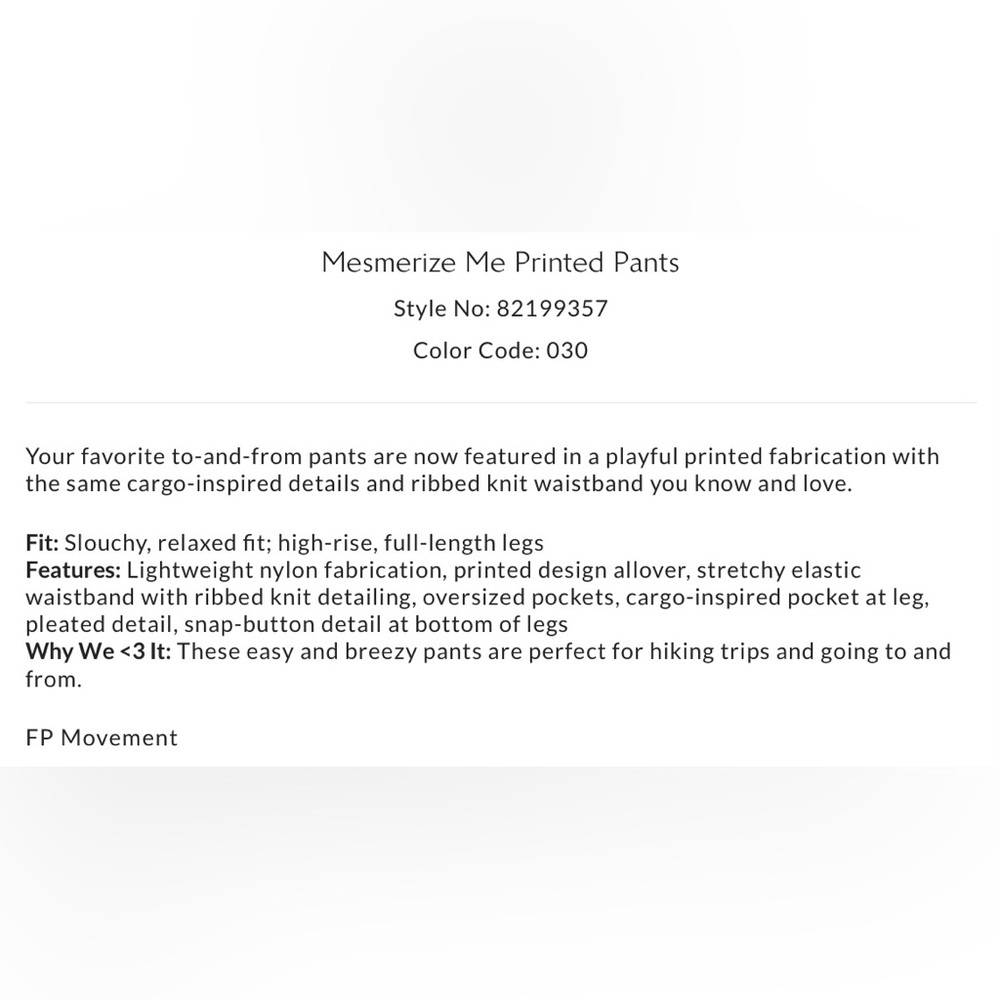 NWT Free People Movement S Mesmerize Me Printed Pants in Dream State Floral New - Picture 6 of 8